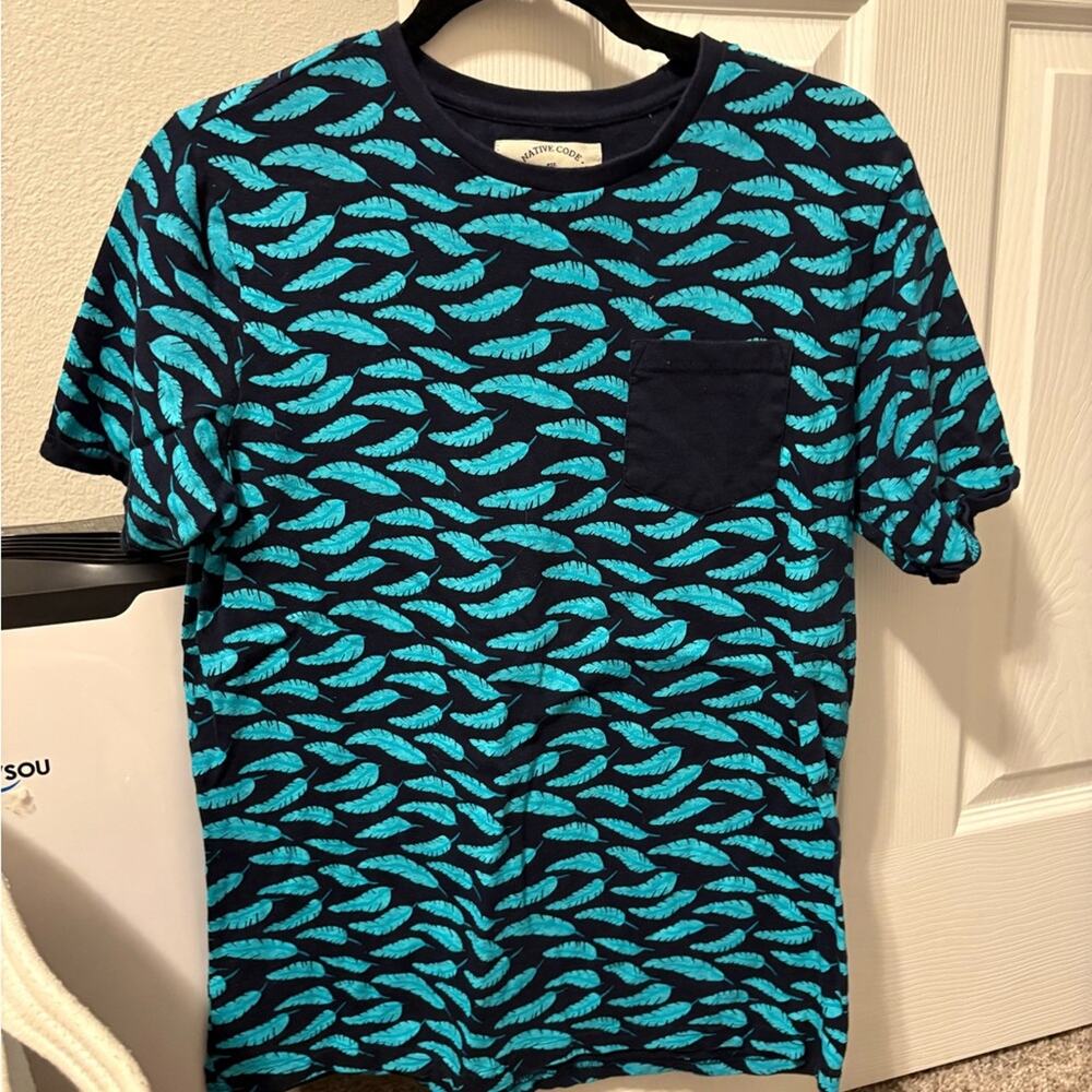 Native Code Teal Feather Print Tee - Picture 2 of 4
